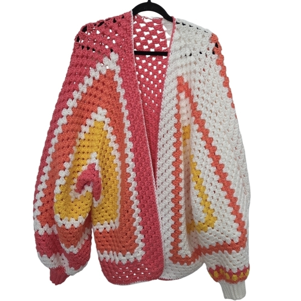 Handmade Hexigon Crochet Boho Cardigan Oversized